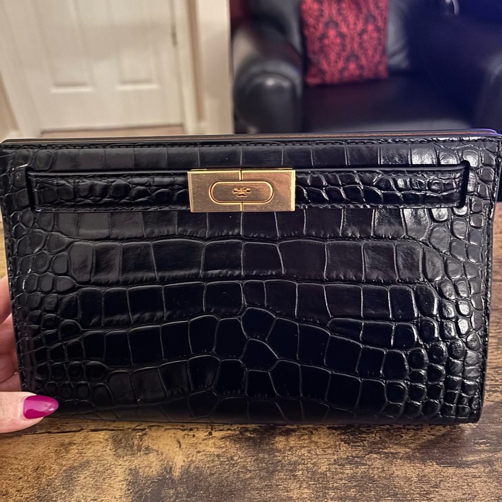 NWT Tory Burch Lee Radziwill embossed shoulder bag.  Leather new with tags.
